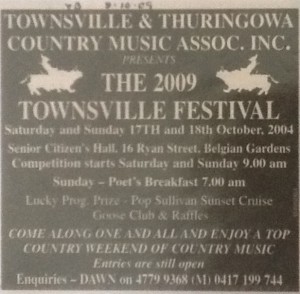 2009 (advert Townsville Daily Bulletin 9 Oct 2009) Townsville Country Music Festival