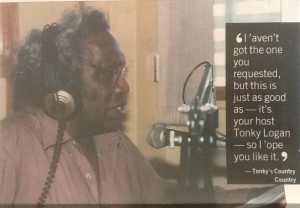 Ronald "Tonky" Logan in the radio studio on-air for his Country Country Show (Townsville Bulletin Sat 7 June 2008)
